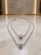 Double Layer Necklace With Evil Eye & Crystal Pendant Silver Stainless Steel