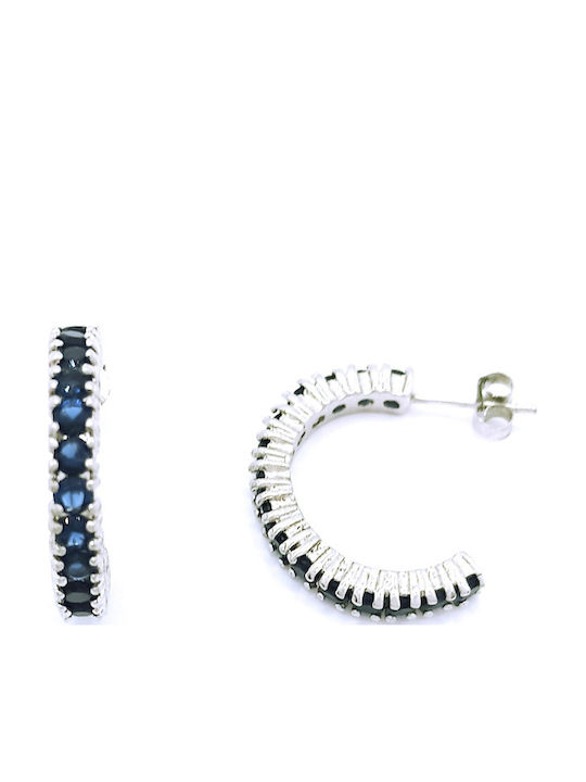 PS Silver Silver Hoop Earrings with Blue Stones