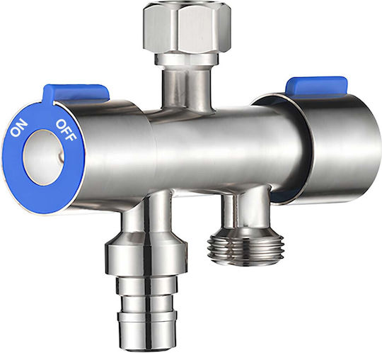 Avizar Independent Double Outlet Chrome-plated Brass Shut-off Valve Double Control Silver