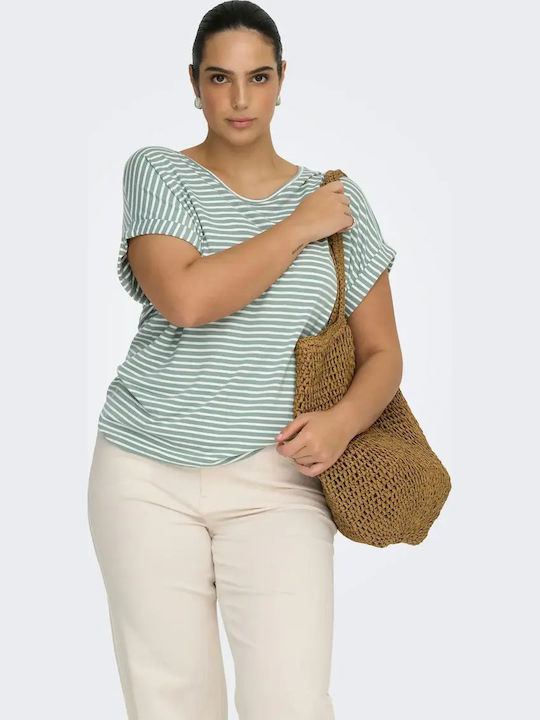 Only Carmakoma Women's Striped Green T-shirt