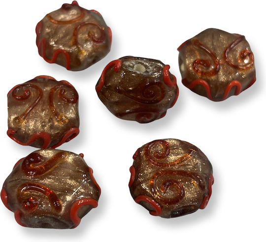 Murano Beads 20mm Brown-Gold Red Pattern Set of 6 Pieces Jewelry & Di 6 pcs