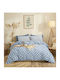 Cokitex Marta Mira Bed Sheet Set Double with Rubber Hugger 150x200+30cm Blue 4 Pieces