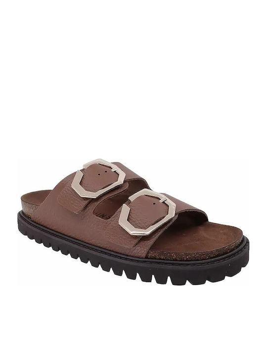 Genuins Leather Anatomic Women's Flat Sandals Tabac Brown
