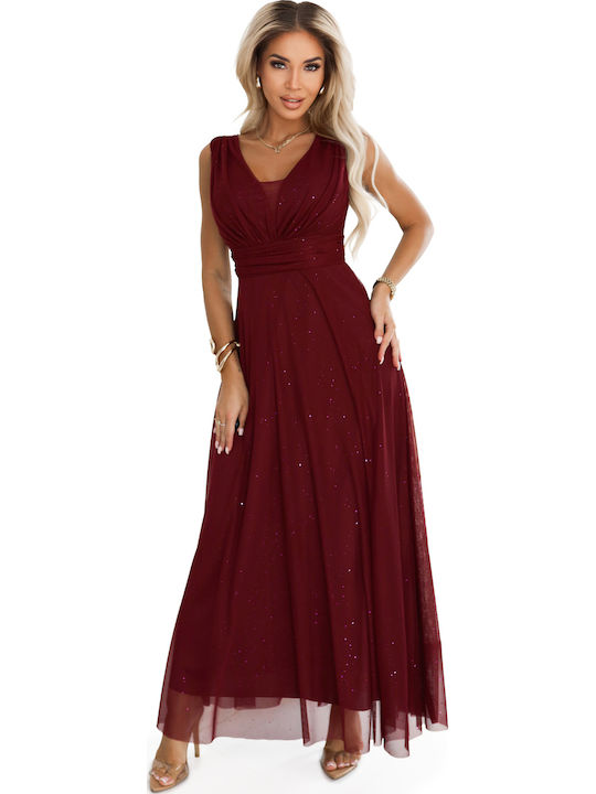 Numoco Maxi Rochie de Seară cu Tul Burgundy