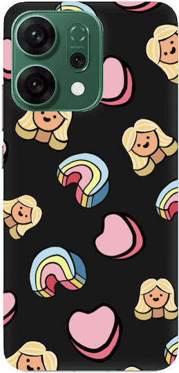 Oppo Reno 14 Mädchen Regenbogen Herzen Schwarze Farbige Silikon Tpu Handyhülle