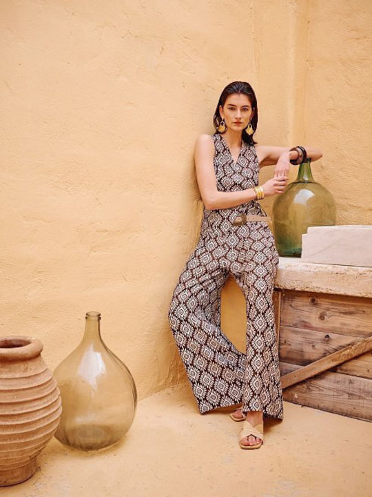 Women's Brown Set with Trousers with Rubber Band in Loose Fit