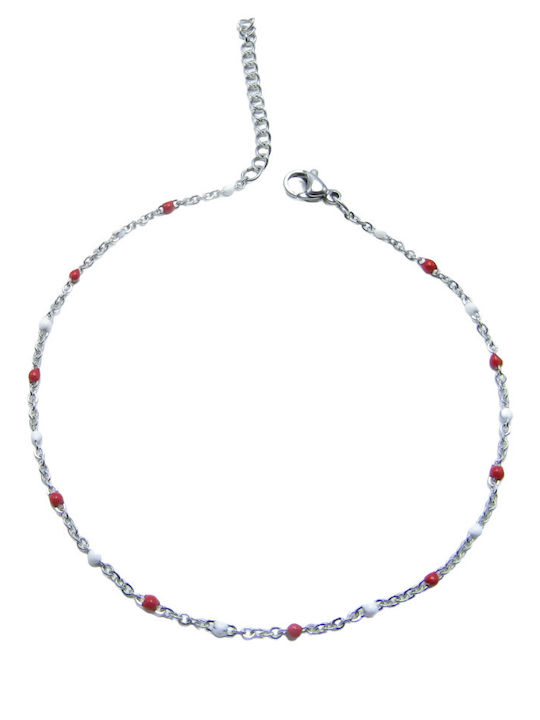 Silver And More Верига за Глезен от Неръждаема Стомана Червена 22cm