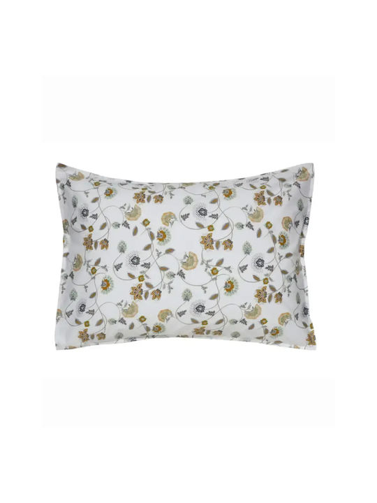 Kentia Ifigenia Set Pillowcases Oxford White Green Mustard 50x70cm