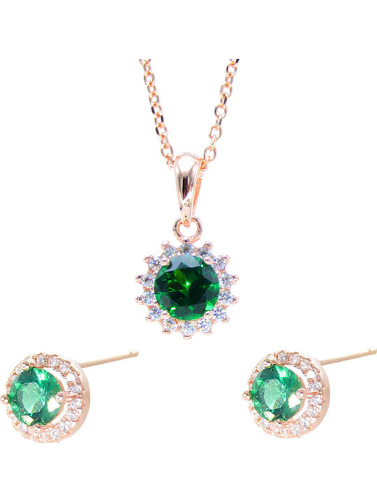 Silver And More Schmuckset mit Halskette & Ohrringe aus vergoldetem Silber mit Steinen CAPK016-17G