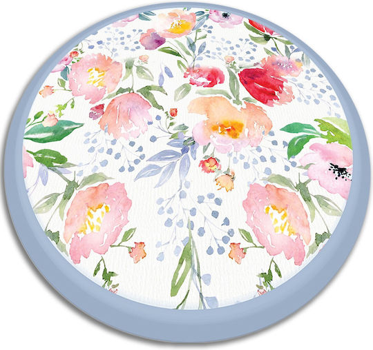 Covor Decorativ Rotund Din Vinil Birou Acuarele Flori Ø 60 Cm