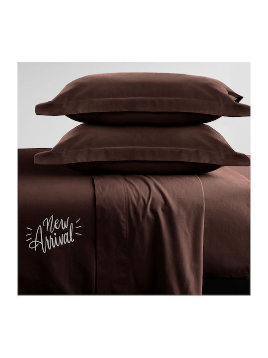 Vous & Nous Set Double Bed Sheets 240x260cm Chocolate 4 Pieces