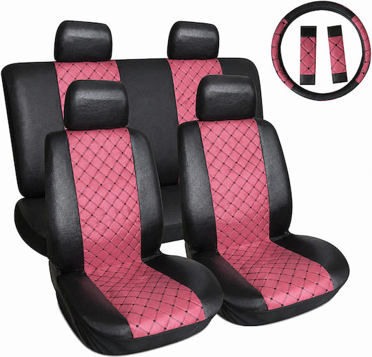 Car Seat Covers Set 11 Pieces Universal Pvc & Sponge Red Black 5 Seats