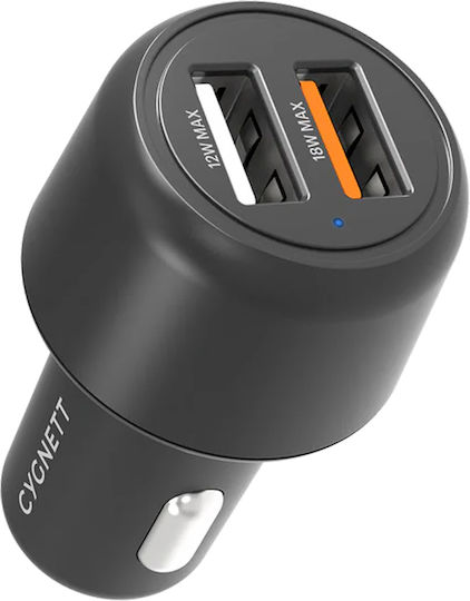 Cygnett Dual-port 30w Usb-a Car Charger Fast Charging Black