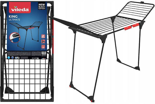 Vileda King Folding Floor Clothes Drying Rack with Wings Stainless Steel with Wheels