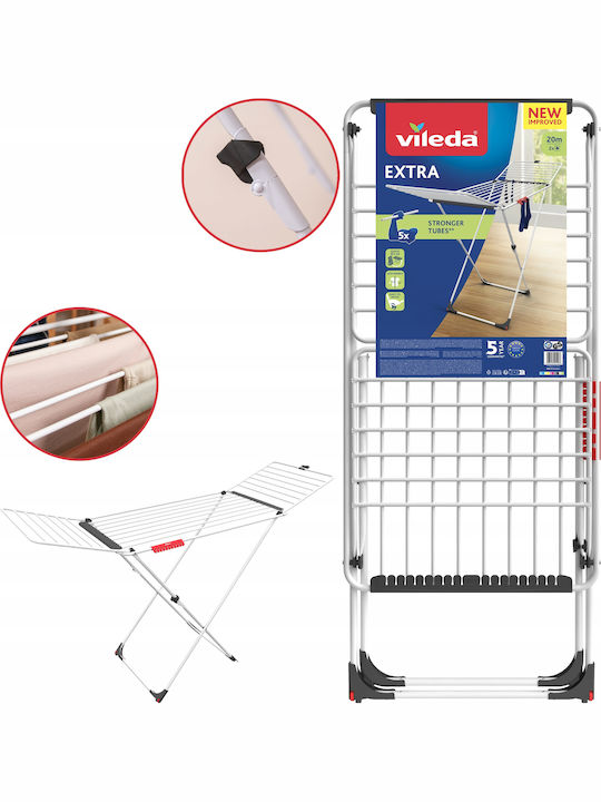 Vileda Extra Folding Floor Clothes Drying Rack Made of Stainless Steel