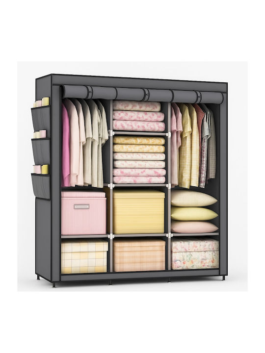 Dulap Din Material Cu Fermoar Și Rafturi În Culoare Gri 130x45x175cm