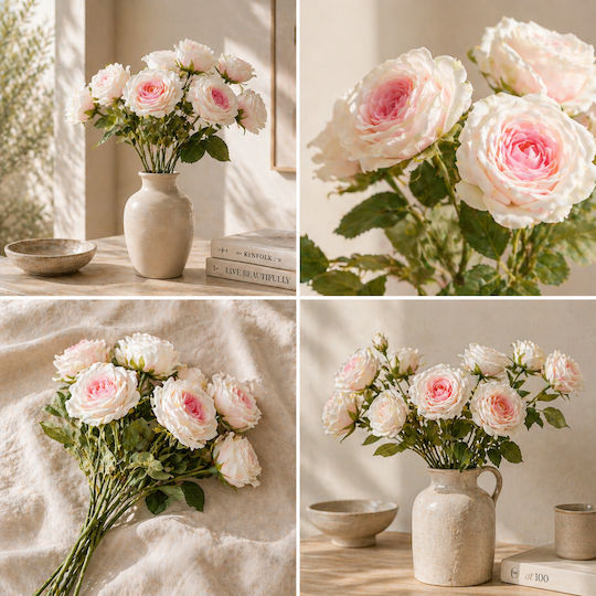 Buchet Decorativ Artificial De Flori 40cm Alb Roz