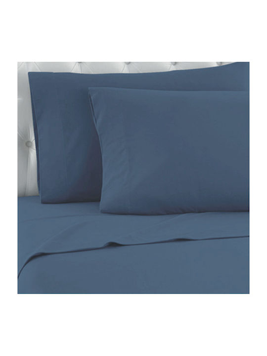TnS Single Bed Sheet With Rubber Hugger 100x200+25cm Denim Blue