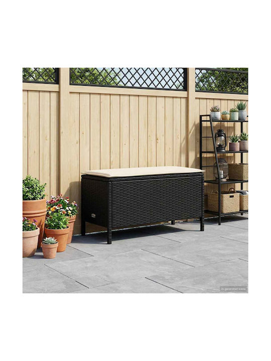 Garden Stool Cube Outdoor Rattan with Cushion Black and Cream 80x38x45cm