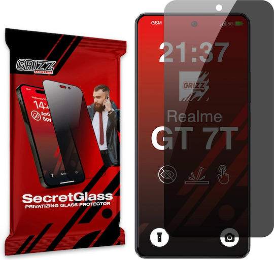 Grizzglass Secretglass Privacy Tempered Glass Screen Protector Compatible Realme Gt 7t Black