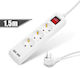 Steckdosenleiste 3-fach mit 2 USB-A, Schalter und Kabel 1,5 m