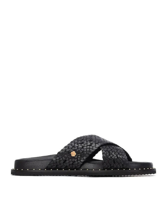 Carmela Leather Women's Flat Sandals Black