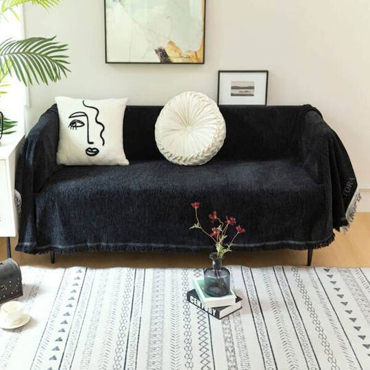 SpitiBazaar Ριχτάρι Πολυθρόνας Chenille 180x180εκ. Μαύρο