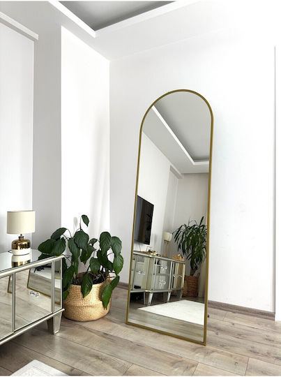 SteweHome Gewölbter Boden- oder Standspiegel mit Goldmetallischem Rahmen 180x60cm