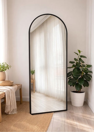 SteweHome Gewölbter Boden- oder Standspiegel mit Schwarzem Metallrahmen 180x65cm