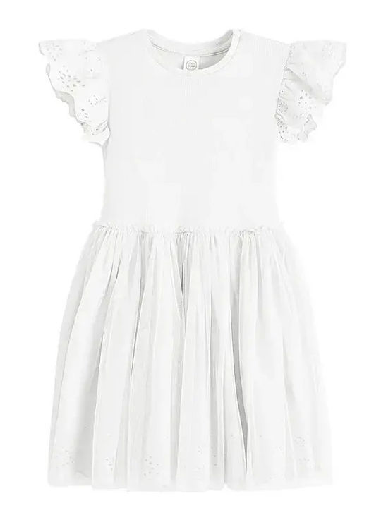 Girls Short Sleeve Tulle White Dress