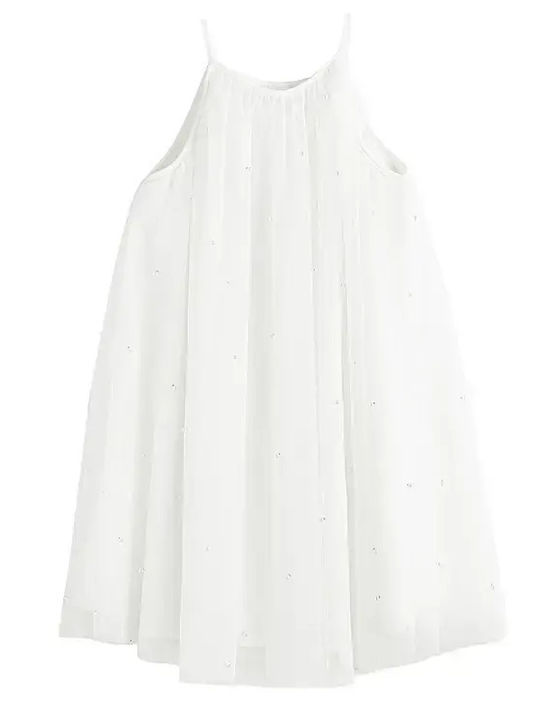 Girls Sleeveless Tulle White Dress