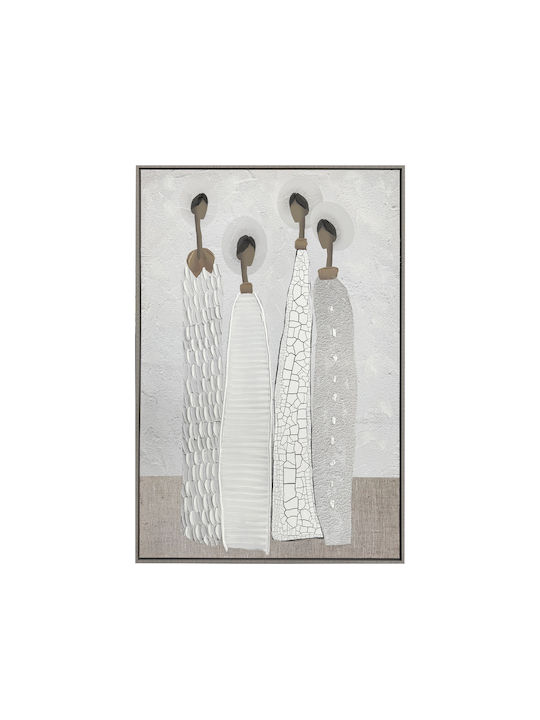 Trinity Decorative Painting 80x120x4cm Canvas Off White Stone Grey Wood Light Brown 035046