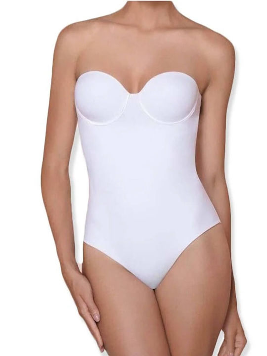 Leilieve Shapewear White Strapless Bodysuit Cup B Laser Cut Back Sculpt Lei4695