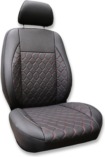 PanCar Car Covers Set 9 Pieces Leatherette Rhombus Black Red