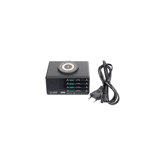 QianLi Асимов Зарядно Устройство (Qi Pad) с 4 USB-A Изходни Порта и 4 USB-C Изходни Порта 15W Черен (Mega-Idea PQW110)