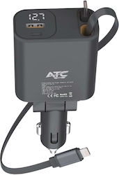 ATC Car Charger with Ports 1xUSB-A 1xType-C and Cable Type-C Lightning