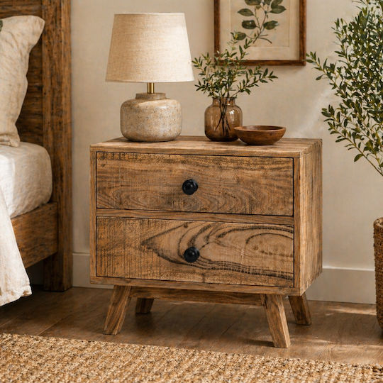Artekko Attari Braune Nachttisch 2 Schubladen Holz Teak 50x35.5x45.5 cm