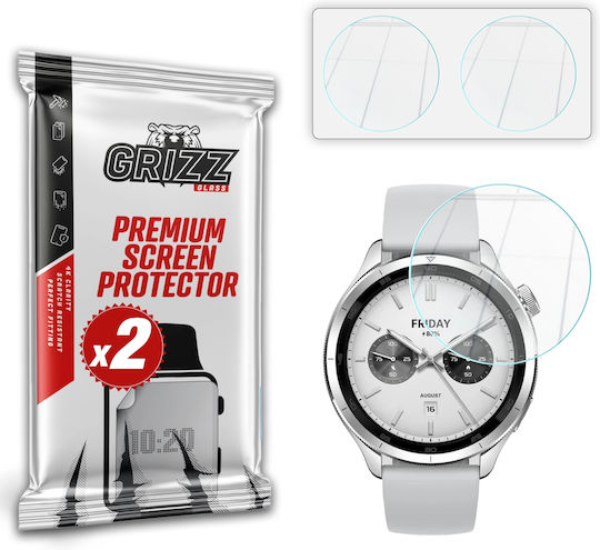 Set 2 Grizzglass Hybridglass Tempered Glass Screen Protectors Compatible Xiaomi Watch S4 Transparent