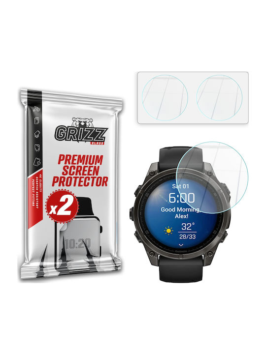 Set 2 Grizzglass Hybridglass Tempered Glass Screen Protectors Compatible Garmin Fenix 8 47mm Transparent