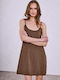 Celestino Damenkleid Mini Baumwoll-Träger Braun