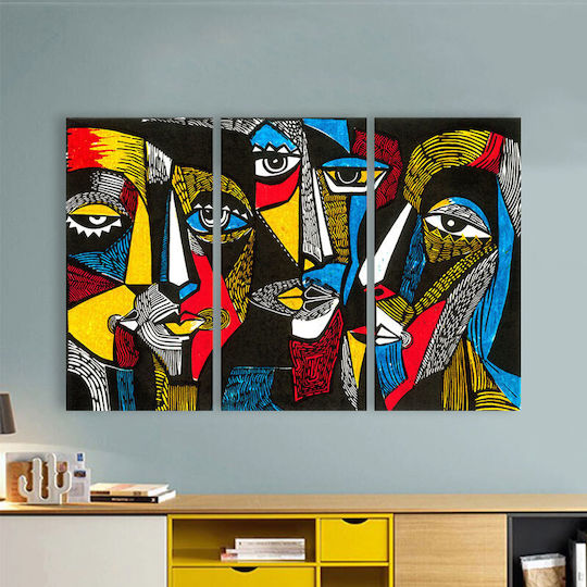 Πίνακας Καμβά Corolful Art Linocut Τρίπτυχος Τρίπτυχο 150x100 Cm 3τμχ 50x100cm
