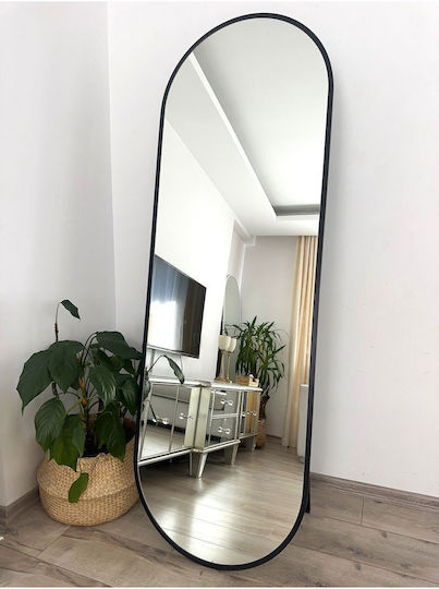 SteweHome Oval Floor Mirror with Black Metal Frame 180x60cm
