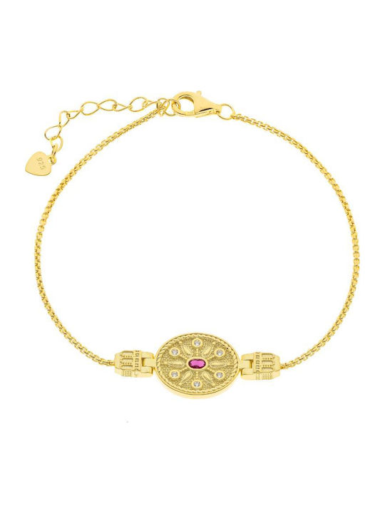Jools Women's Bracelet with Byzantine Design Gold Plated Silver with Zircon