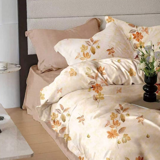 Pucioasa Σετ Παπλωματοθήκη 200x220cm Διπλή με 4 Μαξιλαροθήκες & 1 Σεντόνι Rust Leaves