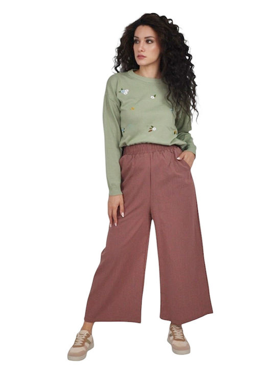 Damen Stoffhose mit Gummiband in Gerader Bein Stil Rosa