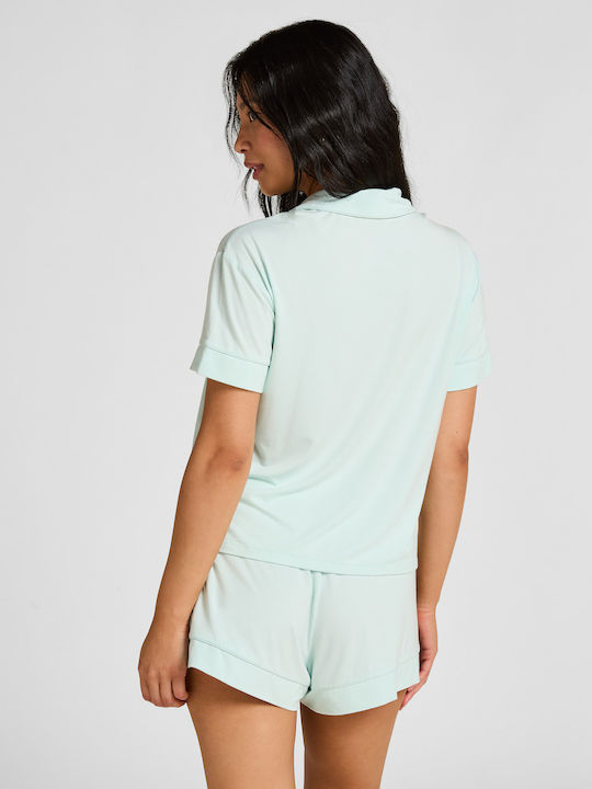 Hunkemöller Sommer Damen Schlafanzug Kurze Hosen Blau Jersey Essential