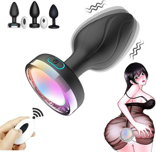 Smd Vibra Plug Light Up Remote Controlled Led Butt Plug Vibrator Πρωκτική Led Σφήνα Δόνηση Χειρισμό Μέσω Remote Black