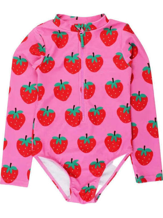 Toby Tiger Kids One-Piece Swimwear With Long Sleeve Red