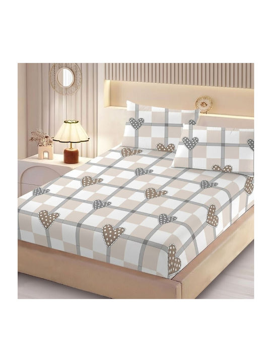 Pucioasa Module Cearceafuri De Pat Cu 2 Fețe De Pernă Matrimonial Cu Hugger Din Cauciuc 160x200cm Bej 3 Bucăți