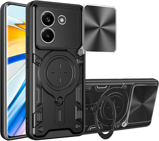 Orso Inel Stand Slide Back Cover Negru (Poco X8 Pro)
